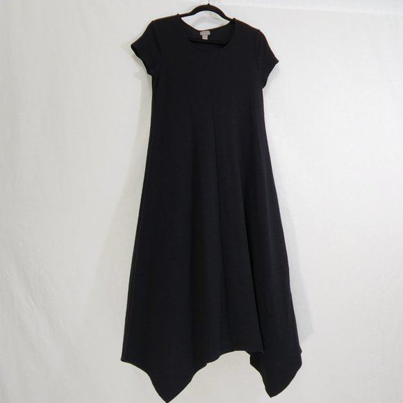 CHICO'S Black Seamed Tee Mixi Dress with Asymmetrical Hem Size 1 (8/M) LIKE NEW - Picture 5 of 16